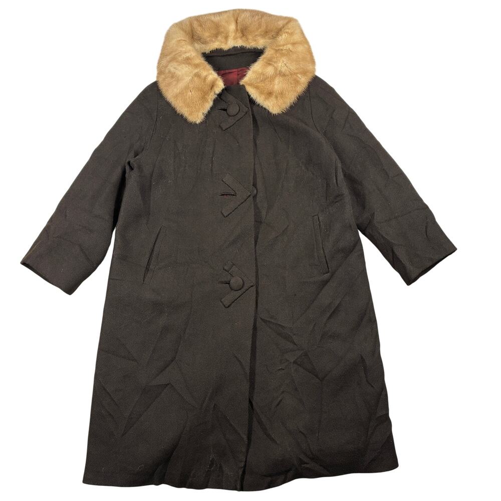 Vintage Peacoat XL Brown Womens Faux Fur Collar Long Winter ILGWU Union Jacket